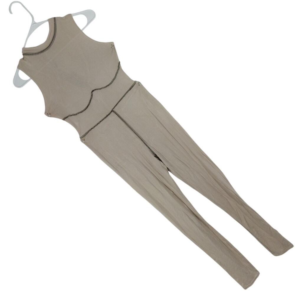 NWT! PRETTY LITTLE THING! NUDE BEIGE W/BLACK STITCHING ONESIE, JUMPSUIT! SZ 2